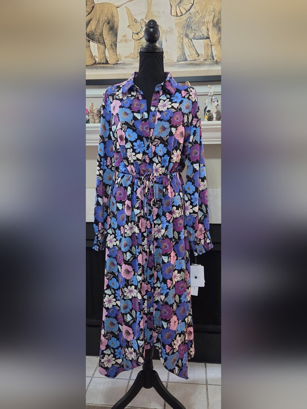Nicole Miller New York Floral Print Long-Sleeve Midi Dress